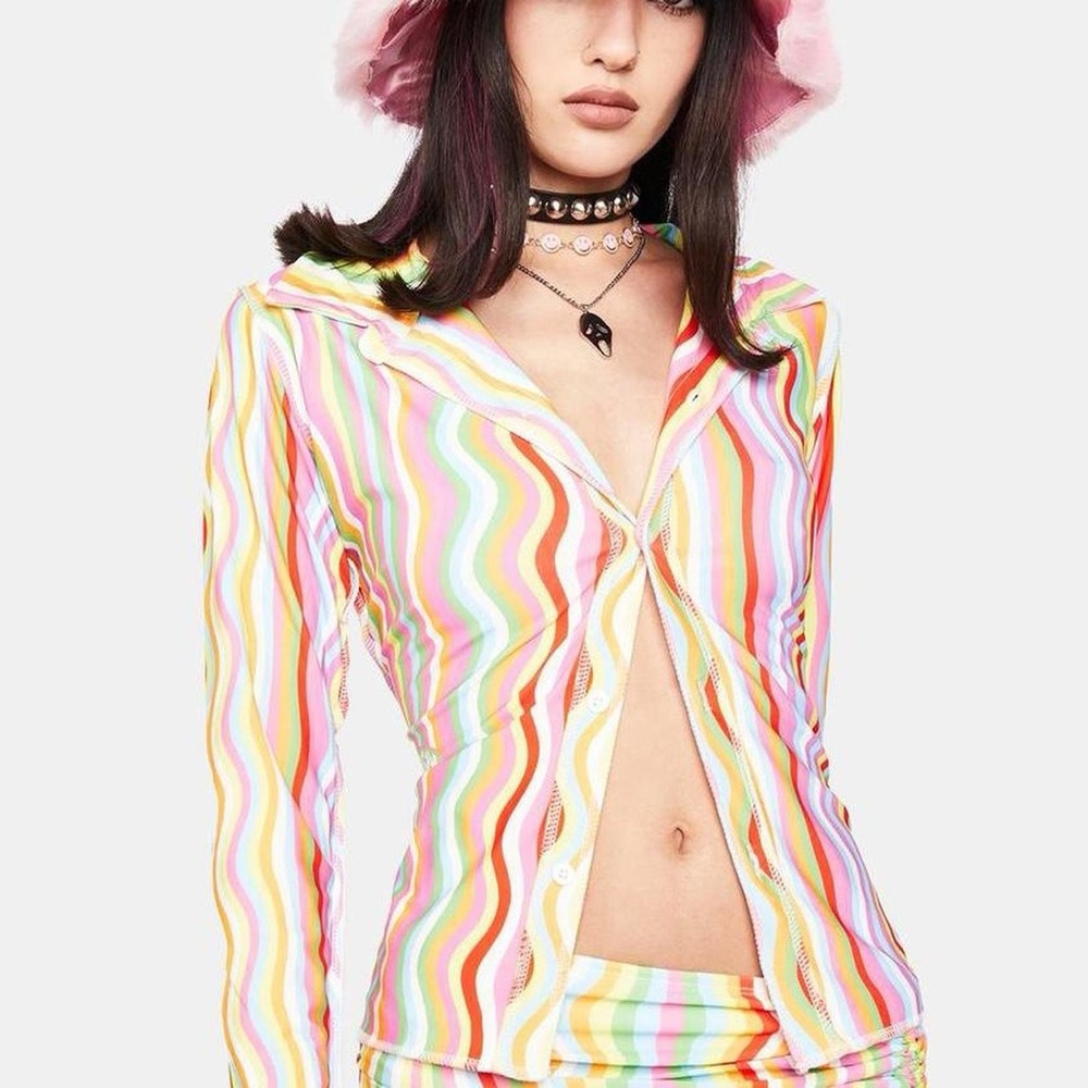 O'mighty Multicolor Wavy Button Down Shirt - image 1